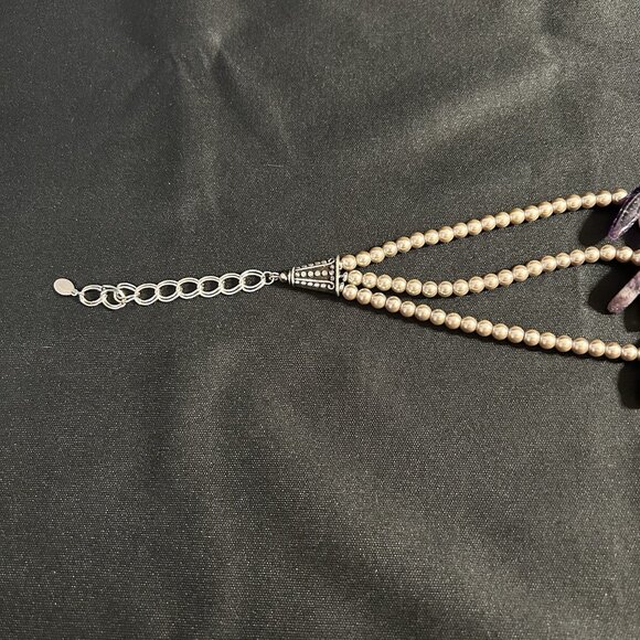 Ali Khan New York 3 Strands Amethyst Spikes Necklace Silver Tone & Purple Sz 16” - Picture 6 of 9